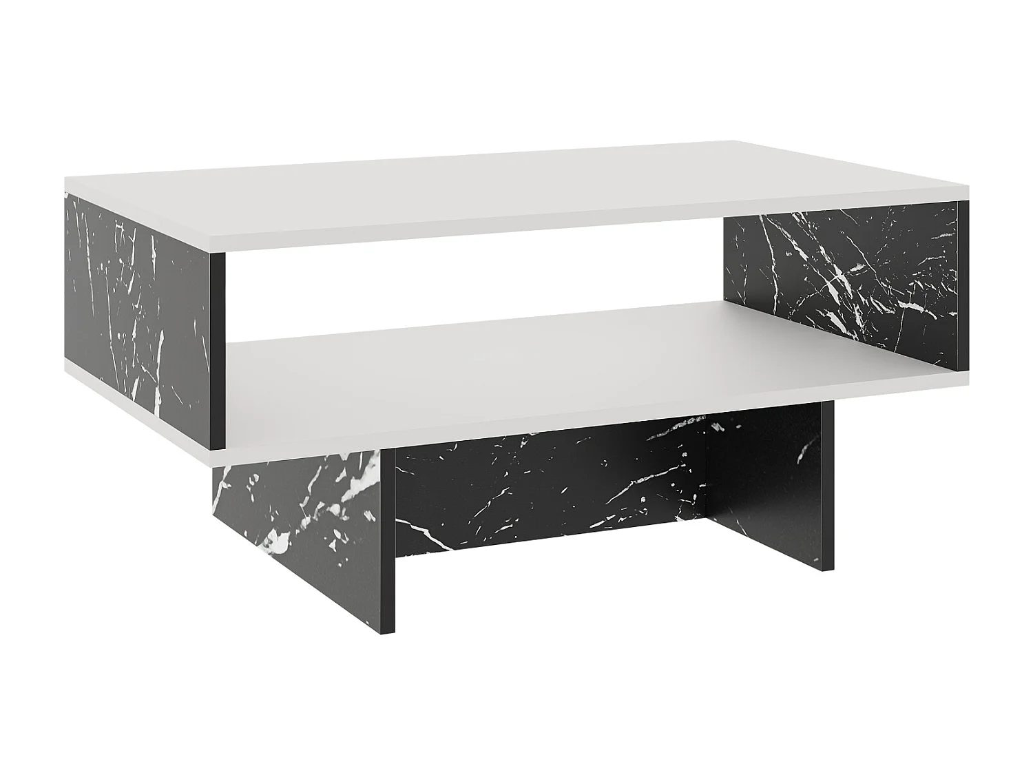 Table basse Mjölby avec espace de rangement 37 x 80 x 45 cm blanc / marbre noir [en.casa]