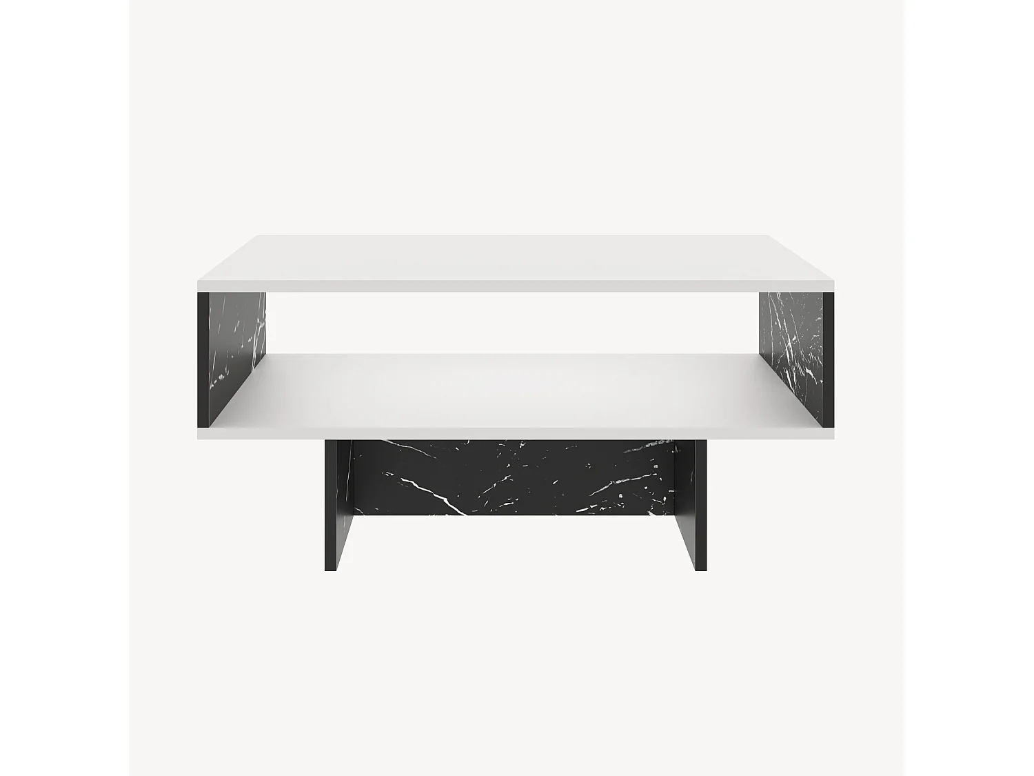 Table basse Mjölby avec espace de rangement 37 x 80 x 45 cm blanc / marbre noir [en.casa]