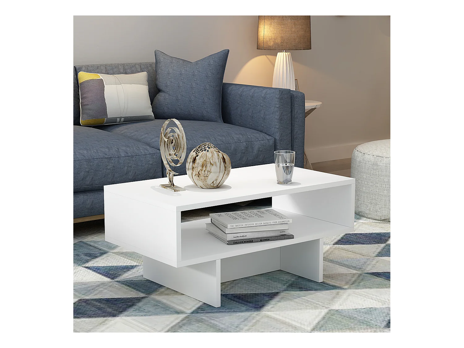 Table basse Mjölby avec espace de rangement 37 x 80 x 45 cm blanc [en.casa]