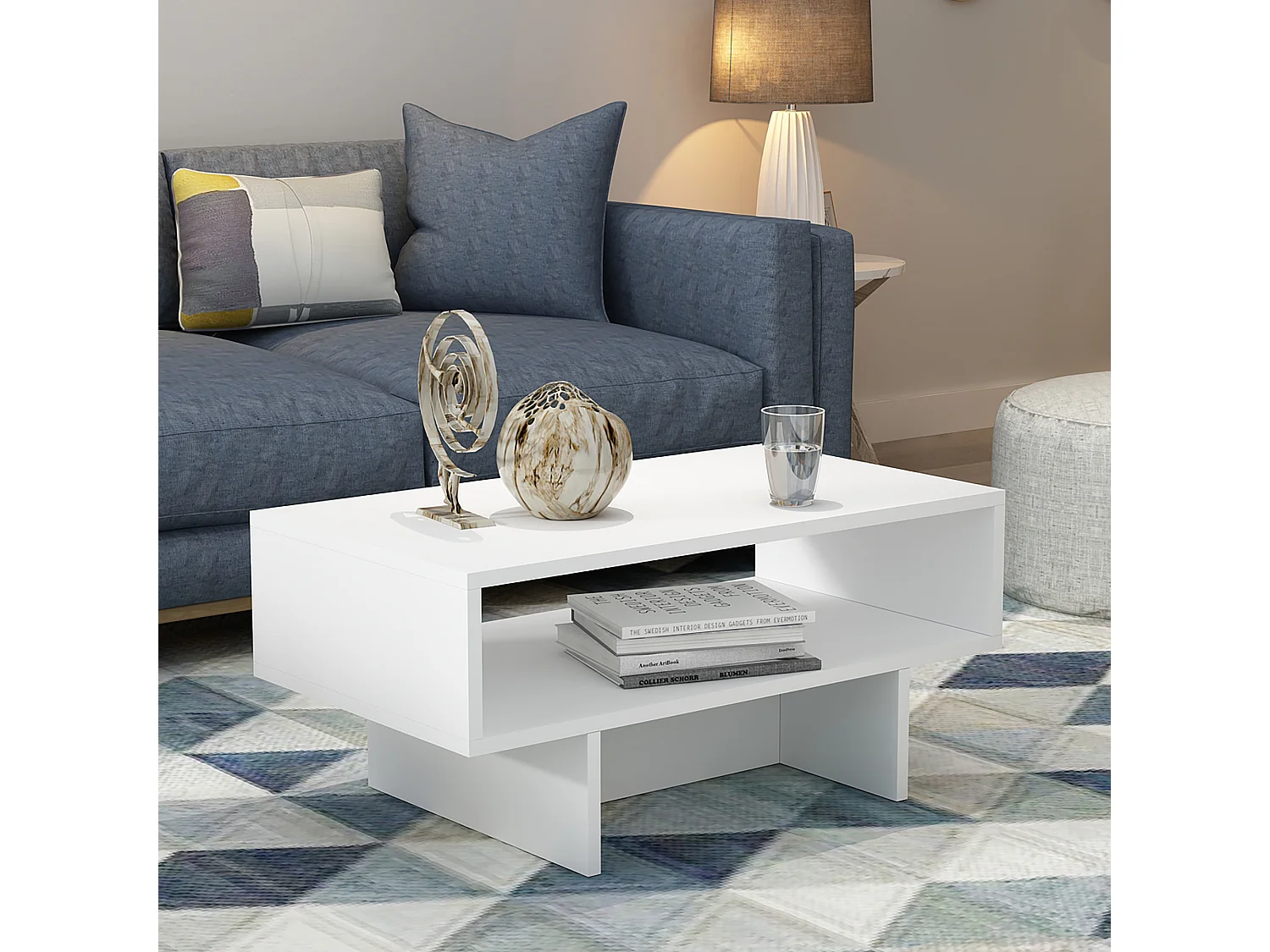 Table basse Mjölby avec espace de rangement 37 x 80 x 45 cm blanc [en.casa]