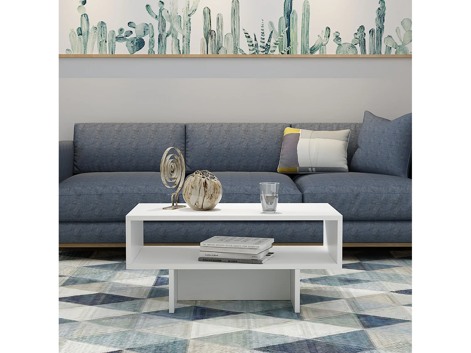 Table basse Mjölby avec espace de rangement 37 x 80 x 45 cm blanc [en.casa]