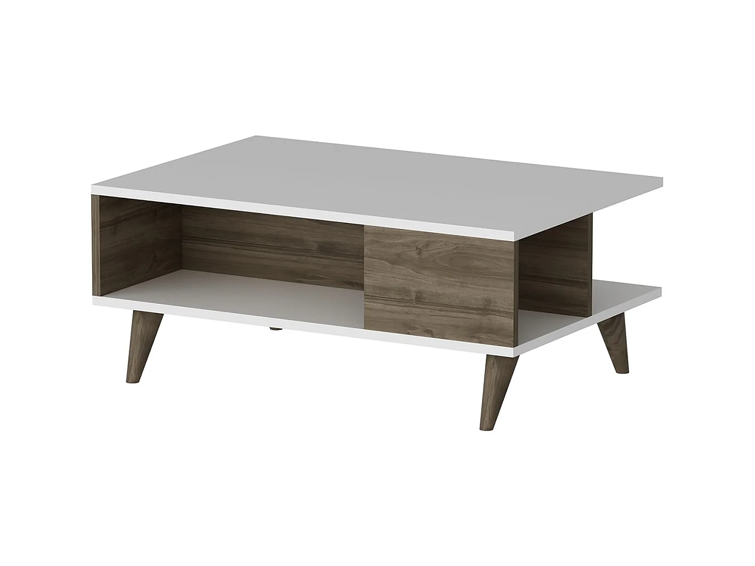 Table basse rectangulaire Grenaa avec espace de rangement blanc / effet noyer [en.casa]