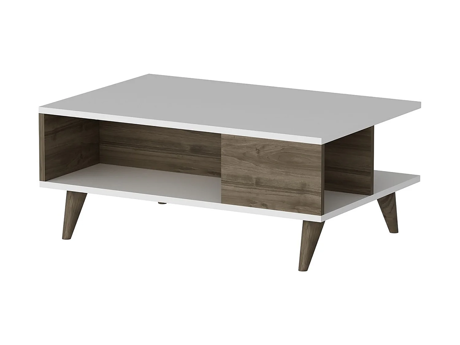 Table basse rectangulaire Grenaa avec espace de rangement blanc / effet noyer [en.casa]