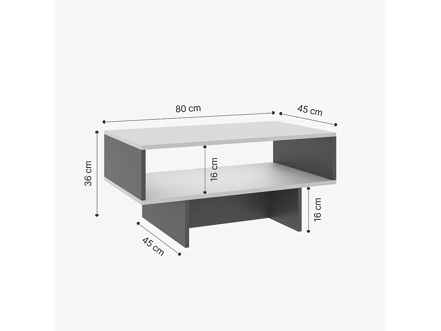 Table basse Mjölby avec espace de rangement 37 x 80 x 45 cm blanc / anthracite [en.casa]