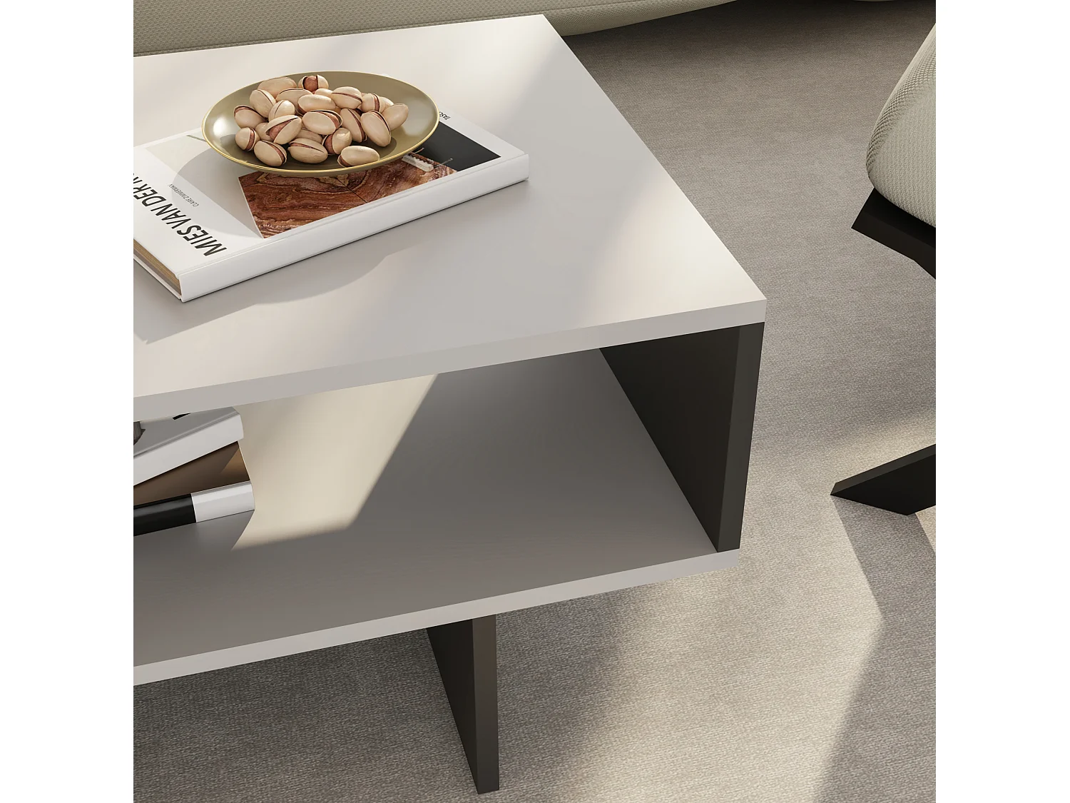 Table basse Mjölby avec espace de rangement 37 x 80 x 45 cm blanc / anthracite [en.casa]