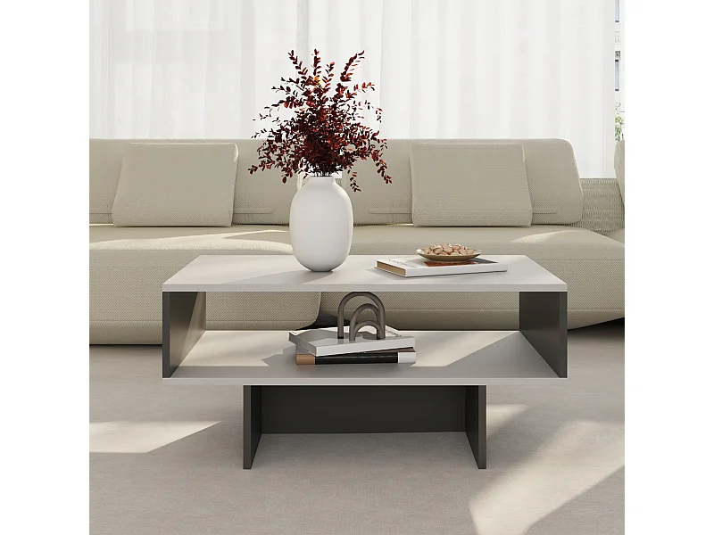 Table basse Mjölby avec espace de rangement 37 x 80 x 45 cm blanc / anthracite [en.casa]