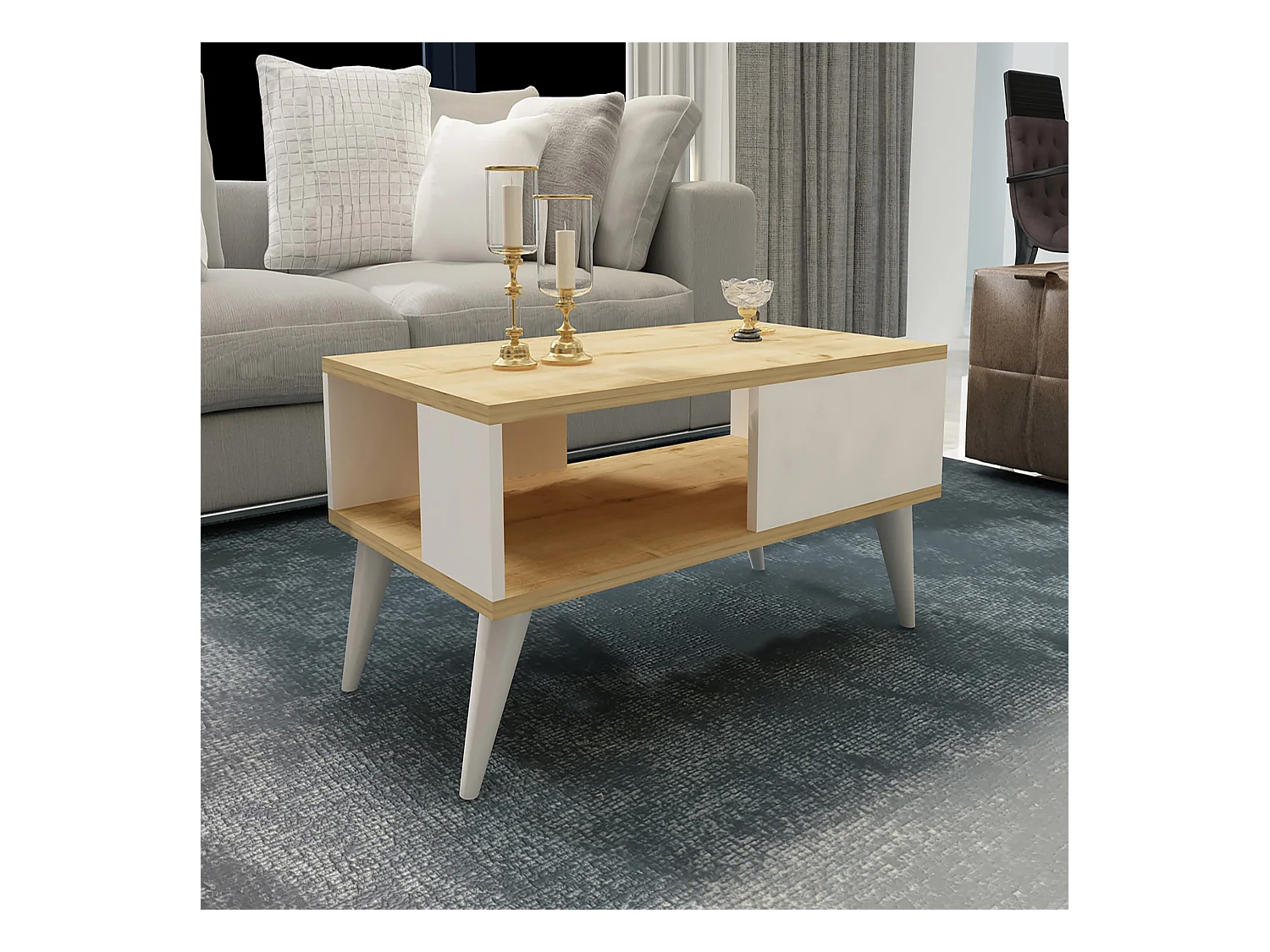 Table basse Ludvika avec espace de rangement 40 x 90 x 45 cm effet chêne / blanc [en.casa]