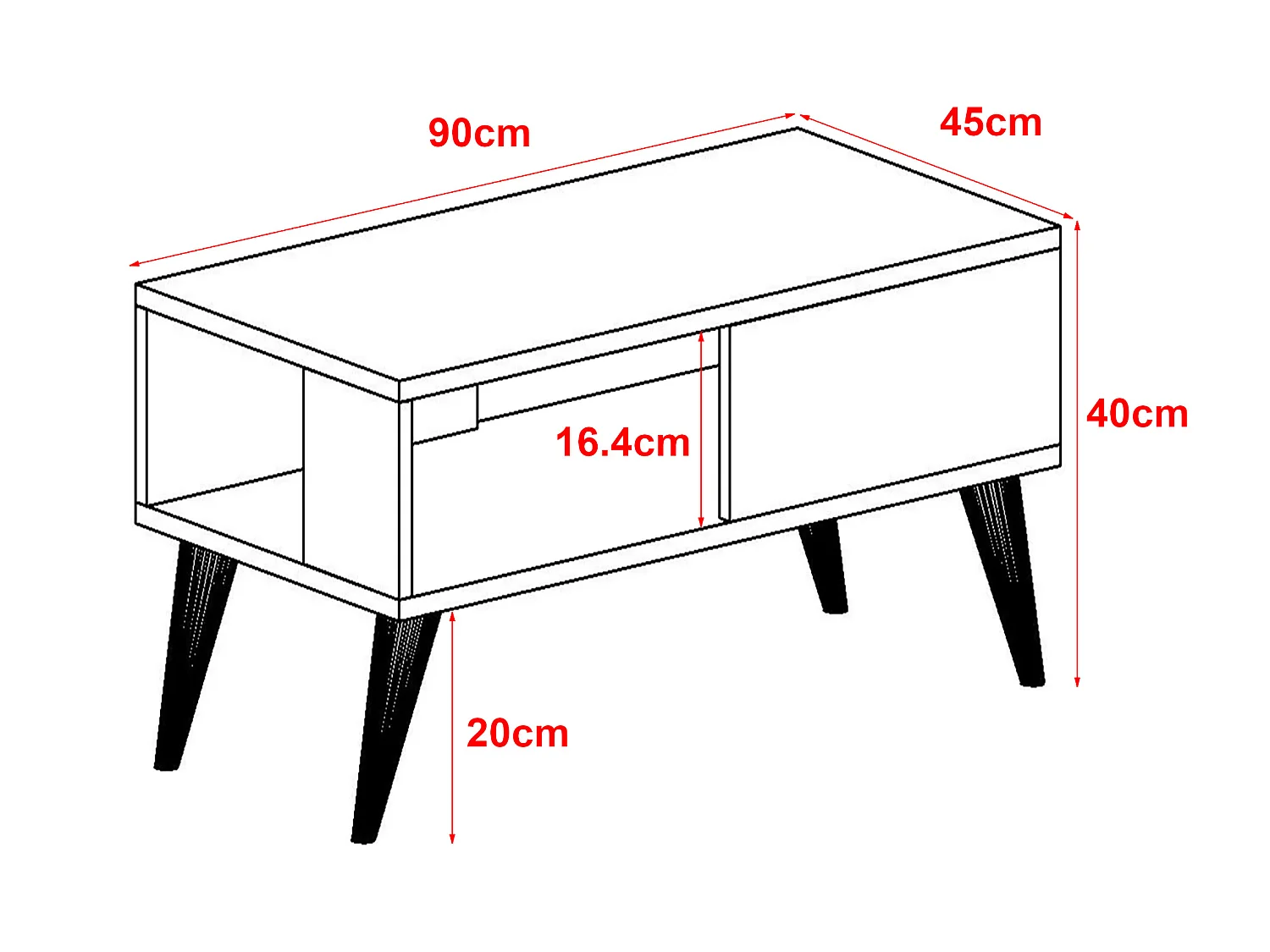 Table basse Ludvika avec espace de rangement 40 x 90 x 45 cm effet chêne / blanc [en.casa]