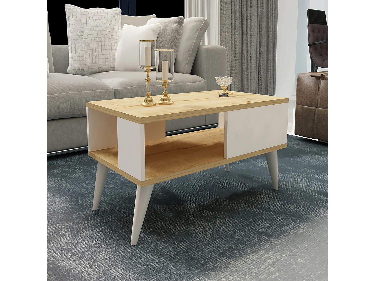 Table basse Ludvika avec espace de rangement 40 x 90 x 45 cm effet chêne / blanc [en.casa]