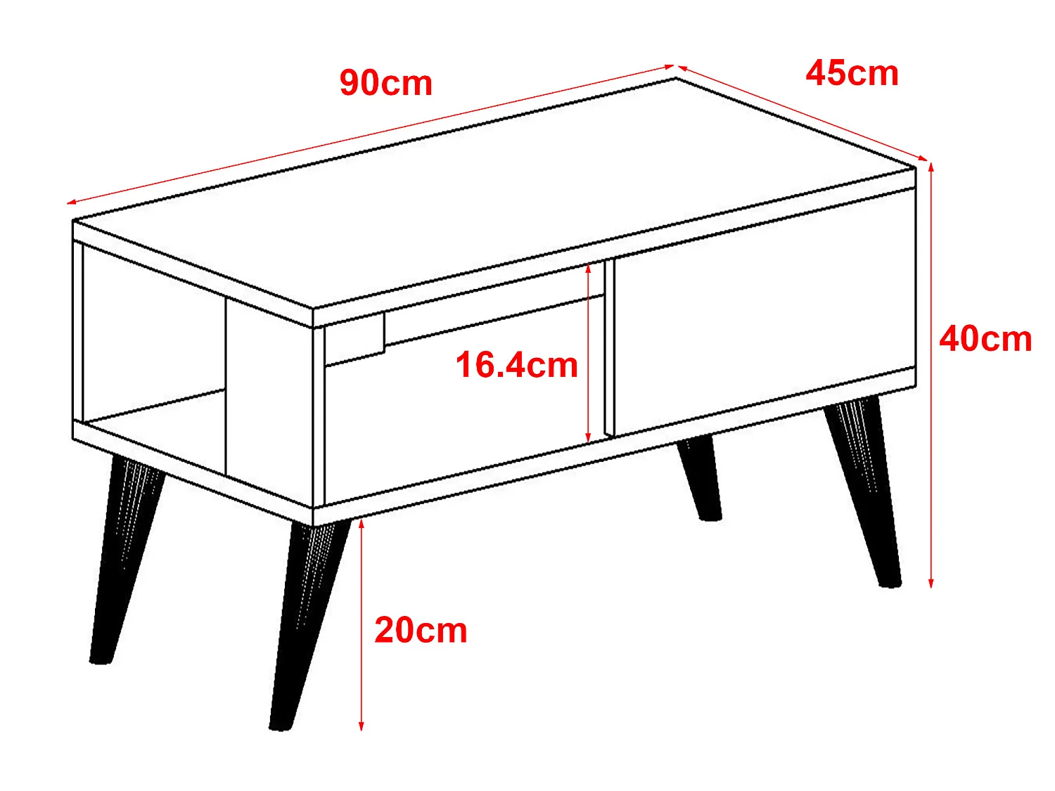 Table basse Ludvika avec espace de rangement 40 x 90 x 45 cm effet chêne / blanc [en.casa]