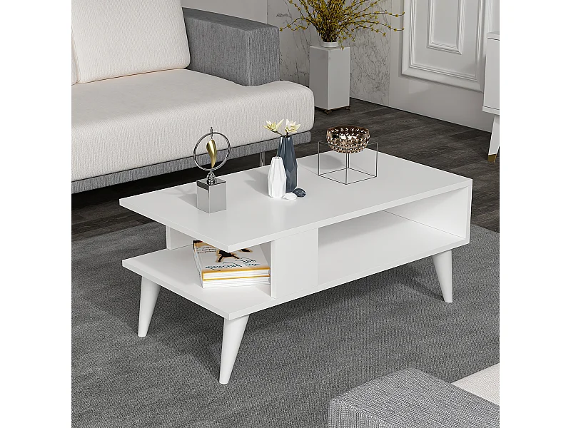 Table basse Lycksele avec espace de rangement 40 x 90 x 45 cm blanc [en.casa]