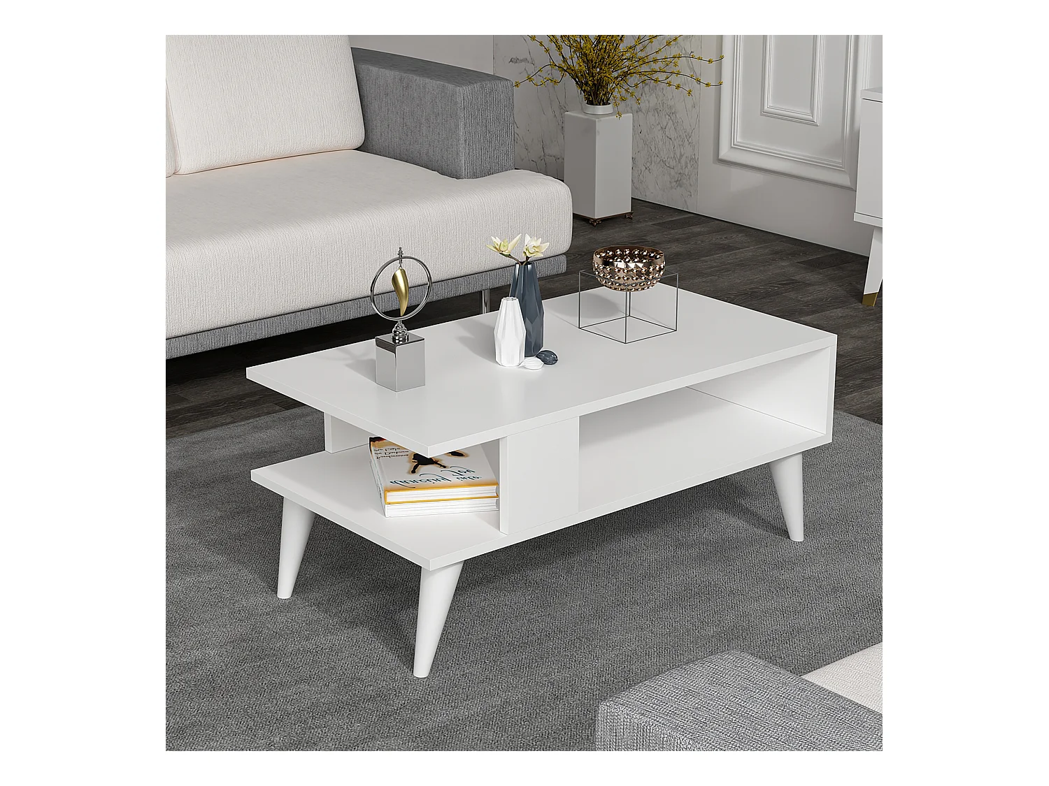 Table basse Lycksele avec espace de rangement 40 x 90 x 45 cm blanc [en.casa]