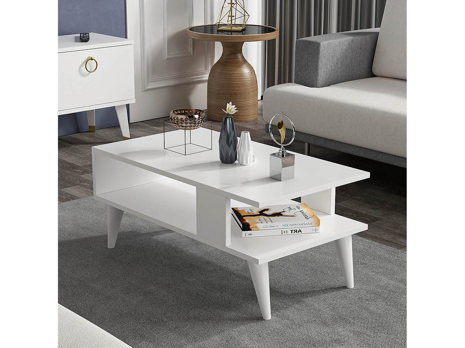 Table basse Lycksele avec espace de rangement 40 x 90 x 45 cm blanc [en.casa]