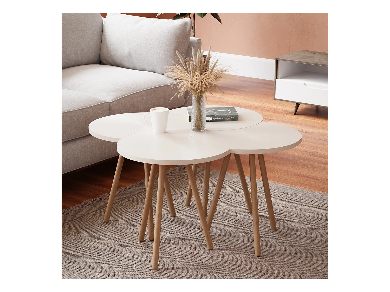 Set de 4 tables basses emboîtables 48 x 77 x 77 cm blanc [en.casa]