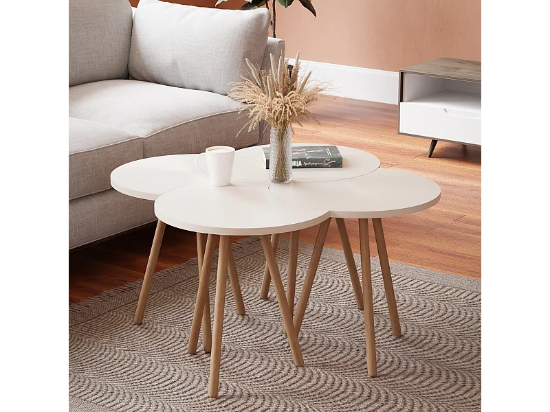 Set de 4 tables basses emboîtables 48 x 77 x 77 cm blanc [en.casa]