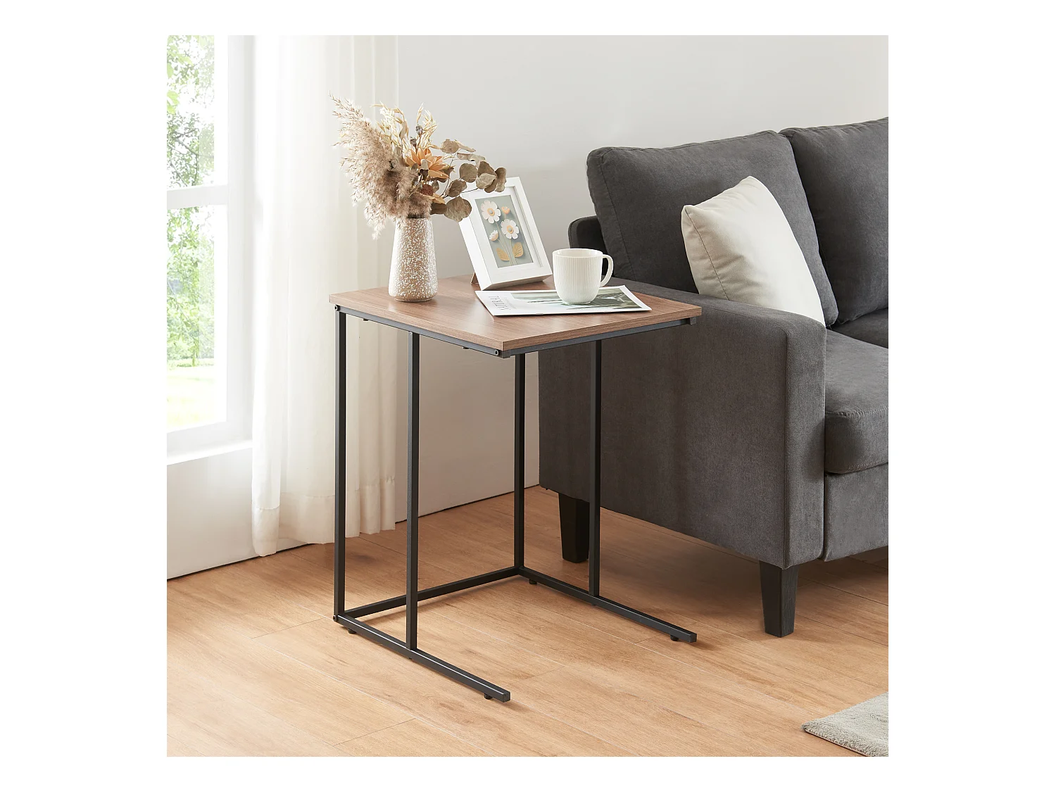 Set de 3 tables d'appoint Augustenborg gigognes noir effet noyer [en.casa]