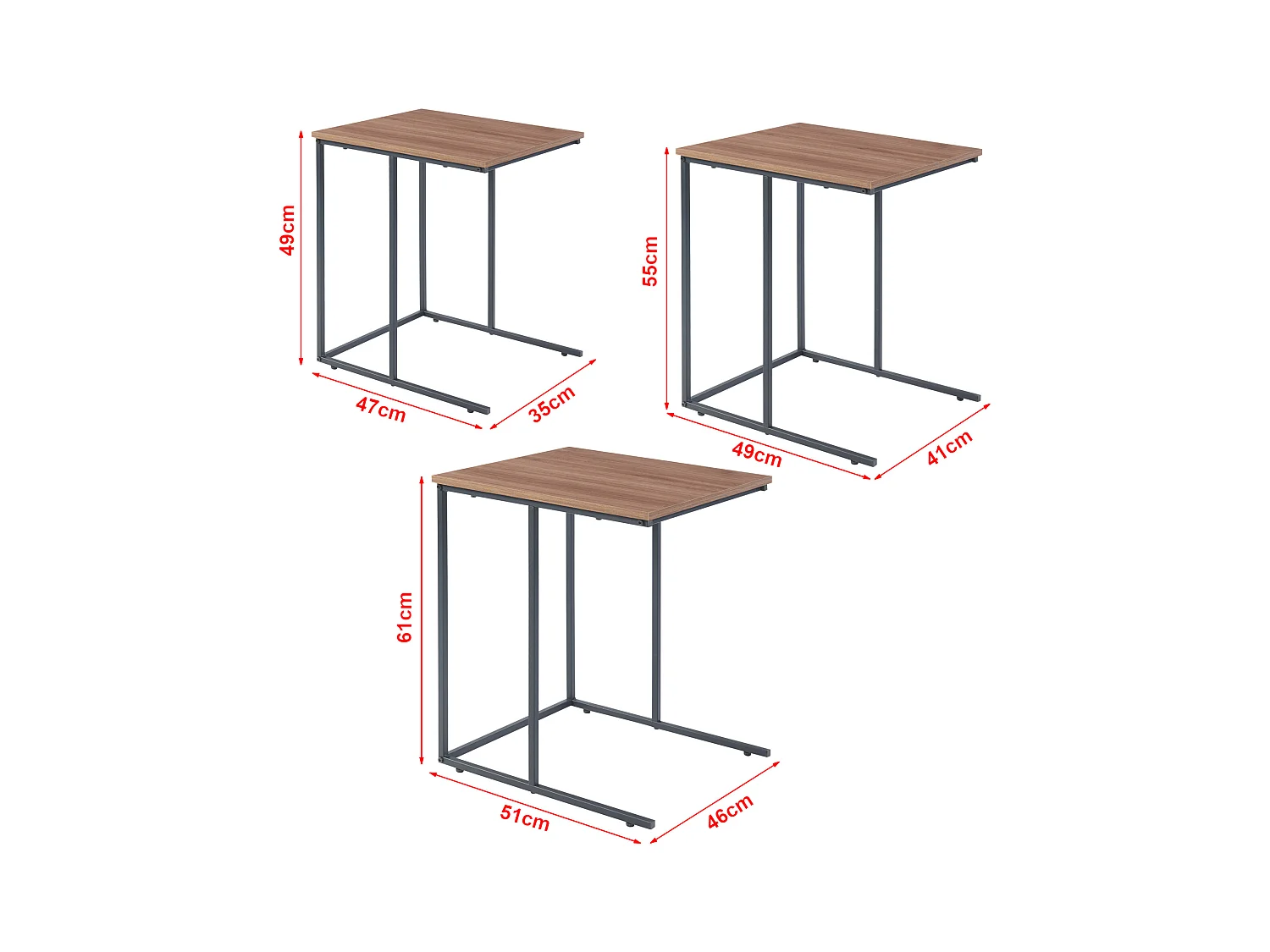 Set de 3 tables d'appoint Augustenborg gigognes noir effet noyer [en.casa]