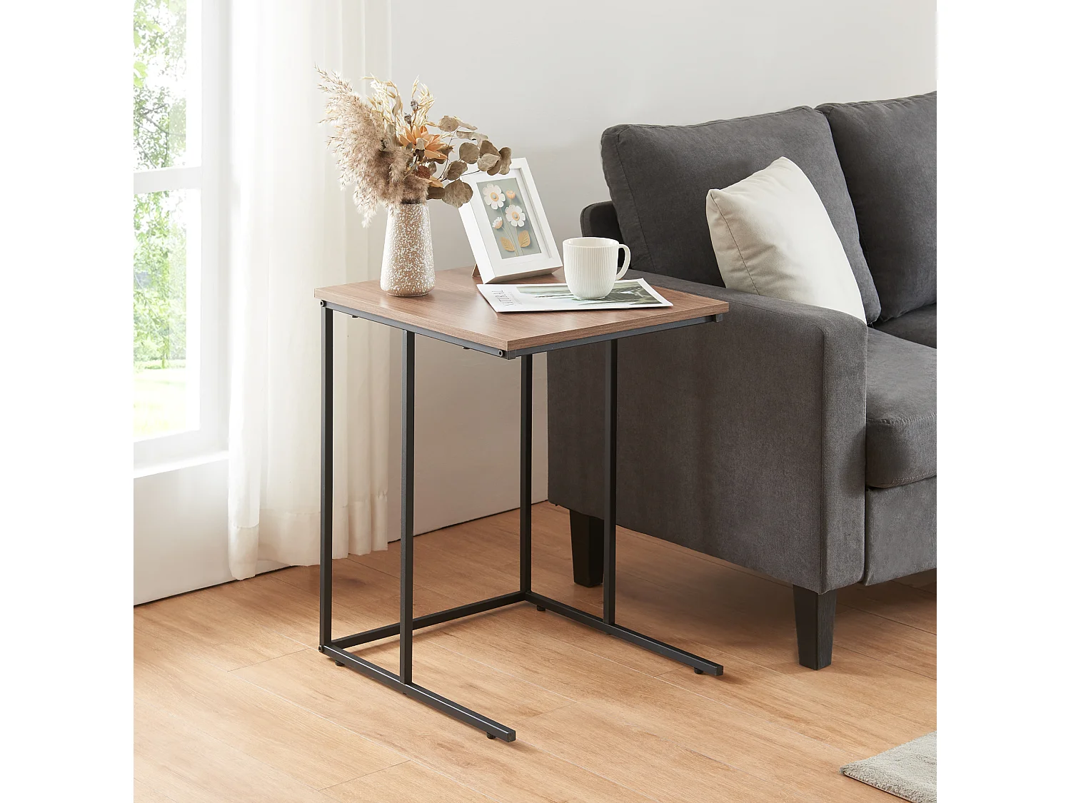 Set de 3 tables d'appoint Augustenborg gigognes noir effet noyer [en.casa]
