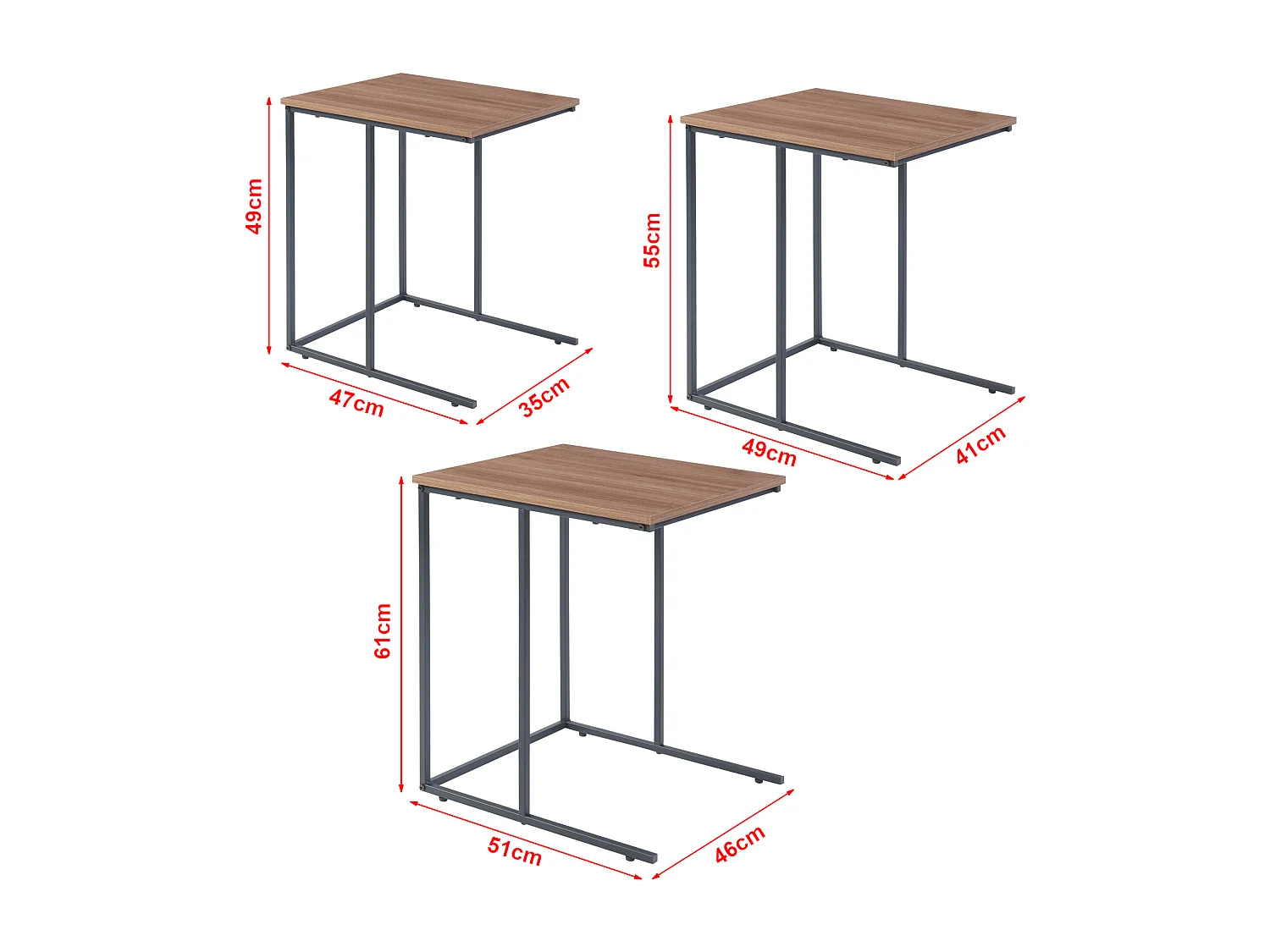 Set de 3 tables d'appoint Augustenborg gigognes noir effet noyer [en.casa]