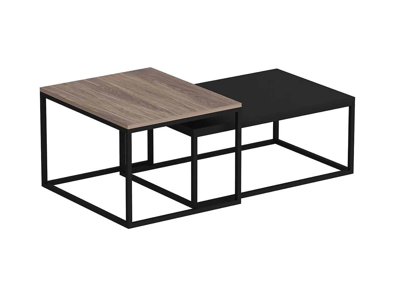 Set de 2 tables basses Aabenraa gigognes rectangulaires effet chêne / noir mat [en.casa]