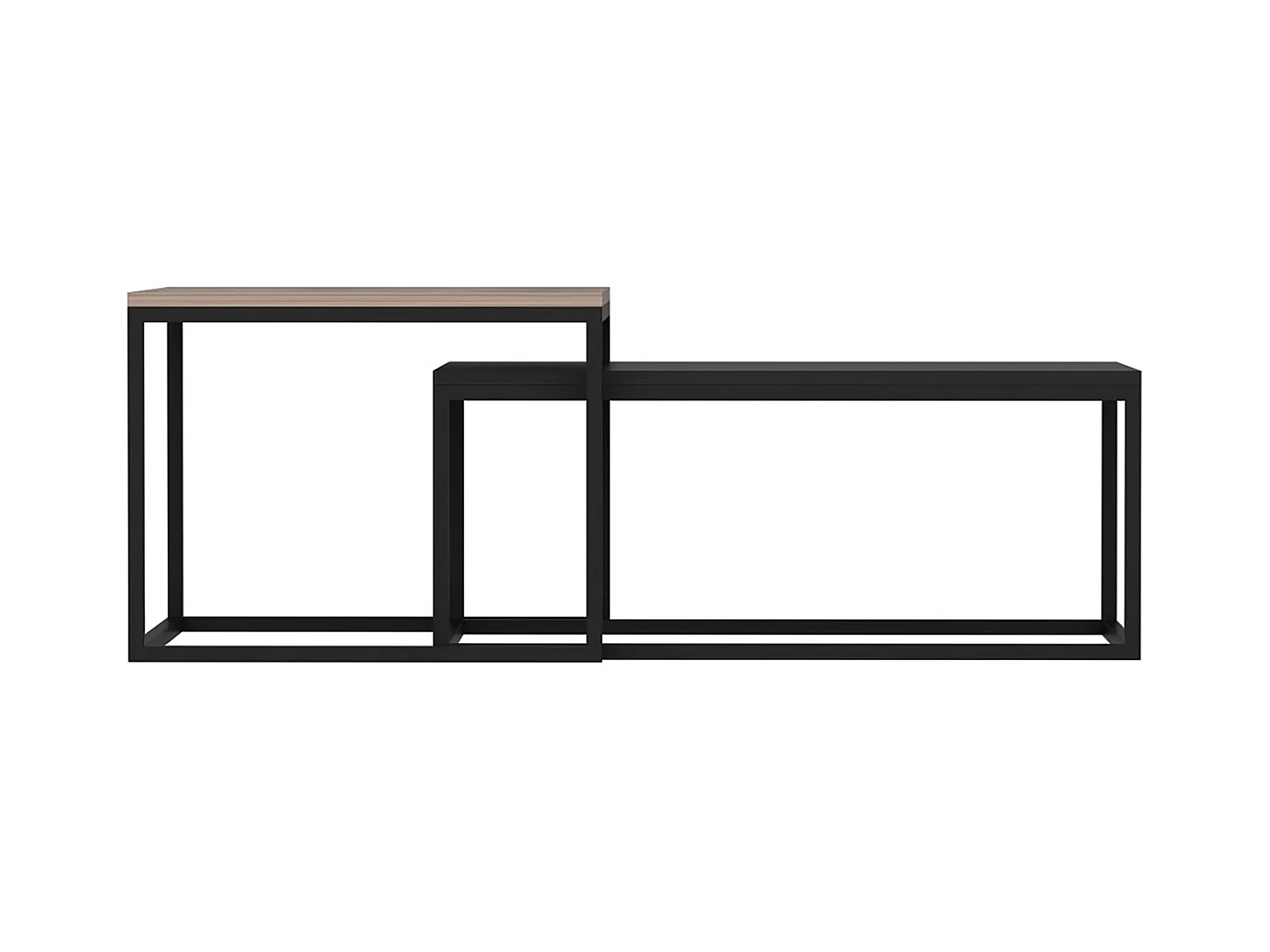 Set de 2 tables basses Aabenraa gigognes rectangulaires effet chêne / noir mat [en.casa]