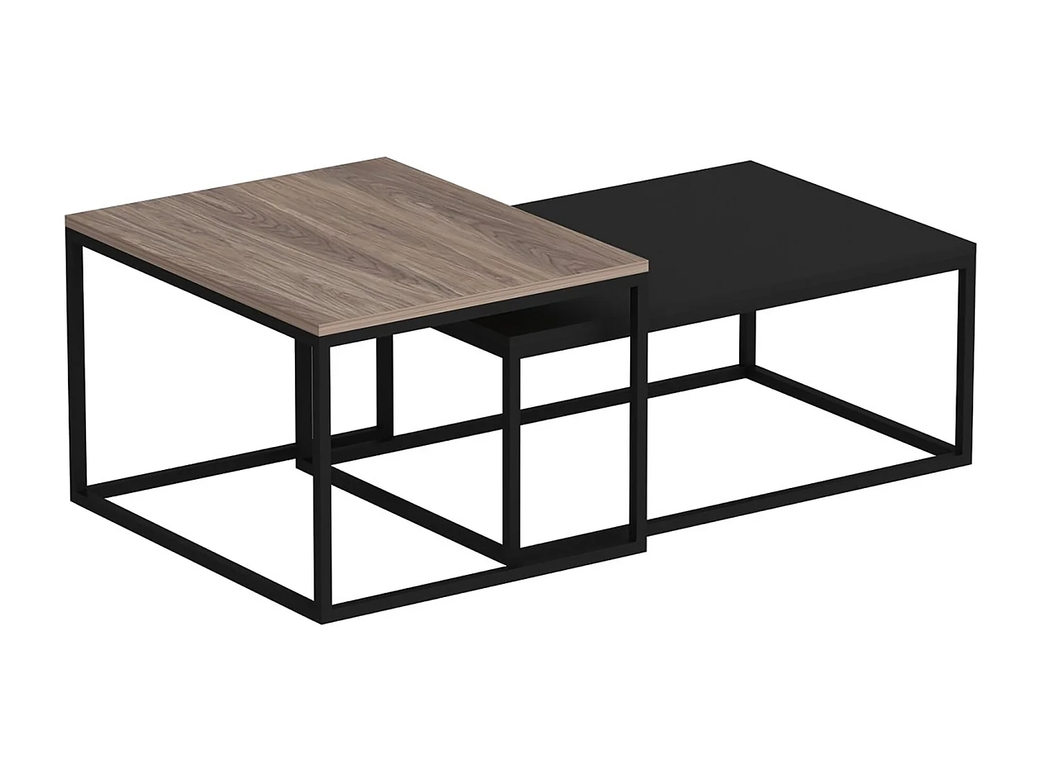 Set de 2 tables basses Aabenraa gigognes rectangulaires effet chêne / noir mat [en.casa]