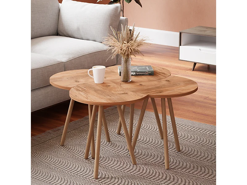 Set de 4 tables basses emboîtables 48 x 77 x 77 cm effet bois [en.casa]