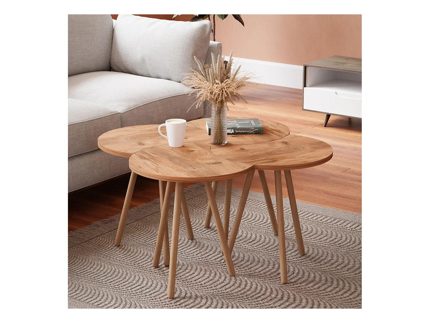 Set de 4 tables basses emboîtables 48 x 77 x 77 cm effet bois [en.casa]