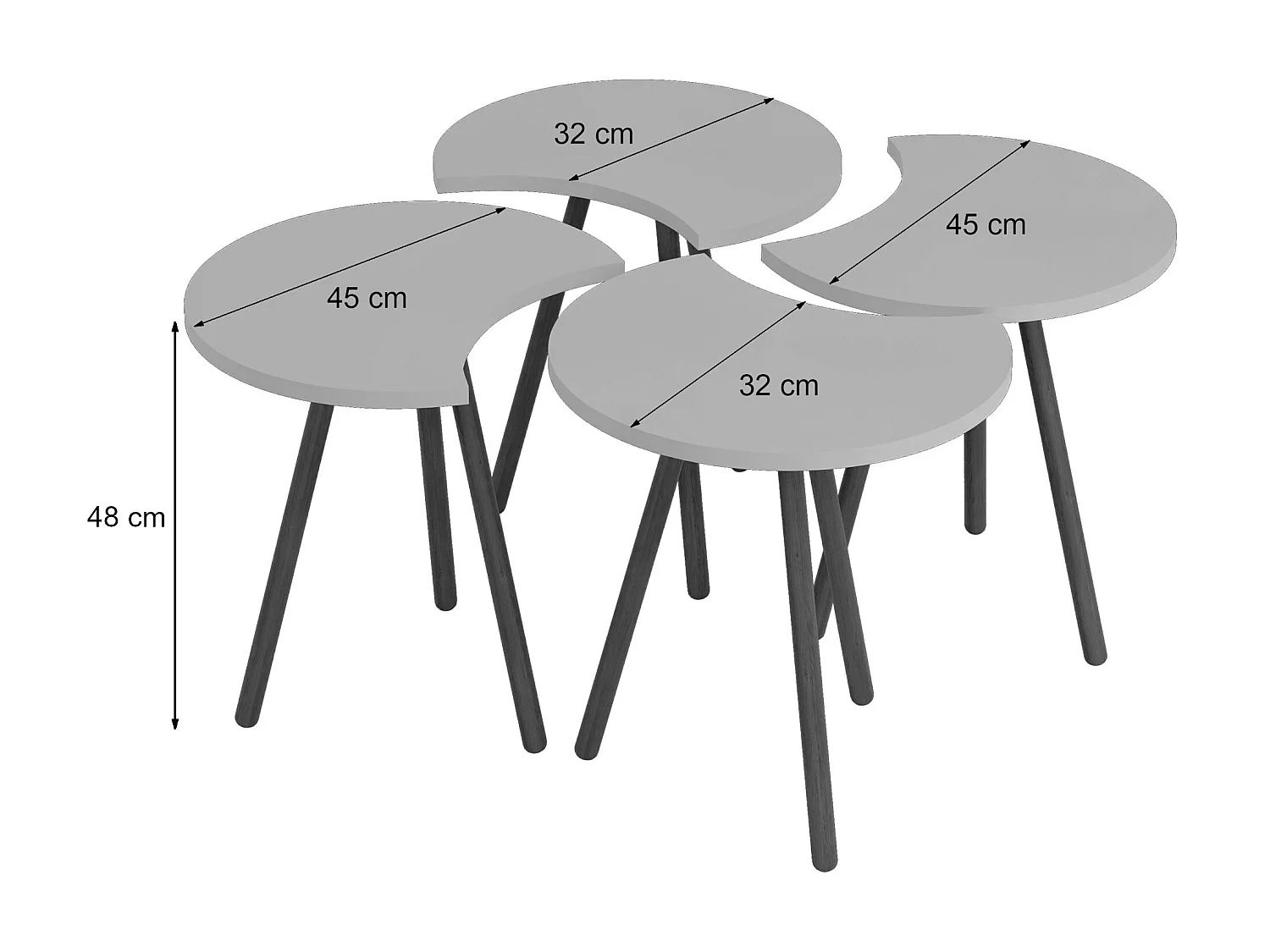Set de 4 tables basses emboîtables 48 x 77 x 77 cm effet bois [en.casa]