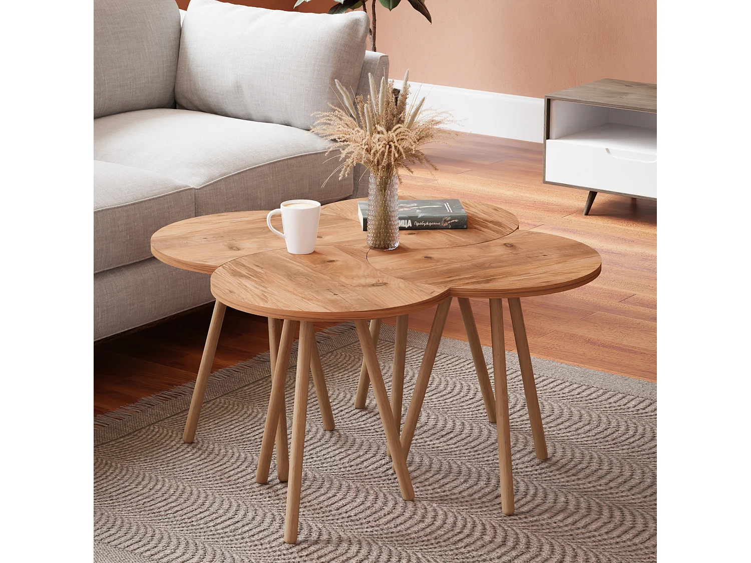 Set de 4 tables basses emboîtables 48 x 77 x 77 cm effet bois [en.casa]