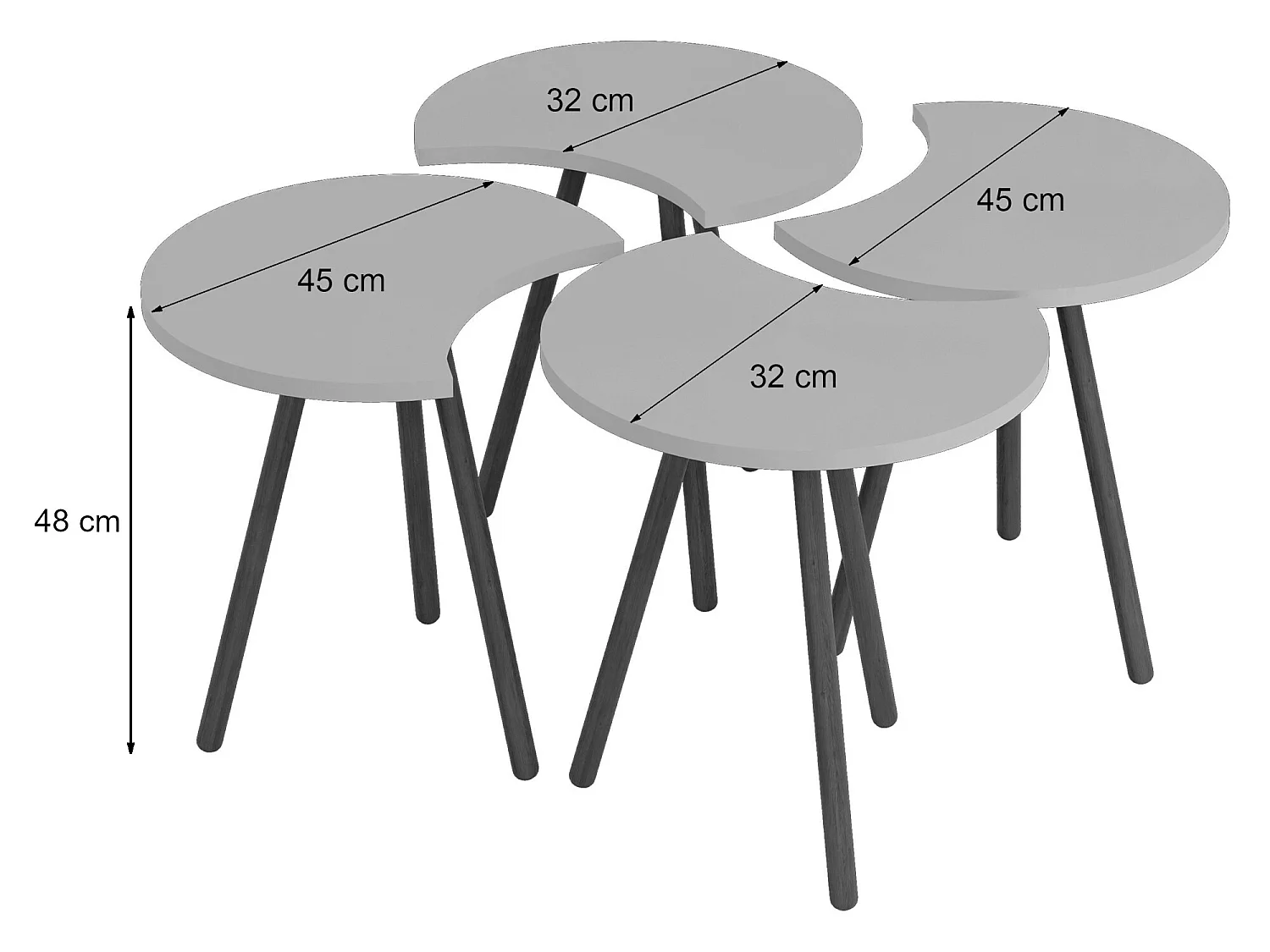 Set de 4 tables basses emboîtables 48 x 77 x 77 cm effet bois [en.casa]