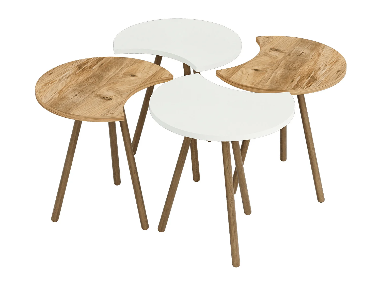 Set de 4 tables basses emboîtables 48 x 77 x 77 cm blanc / effet bois [en.casa]