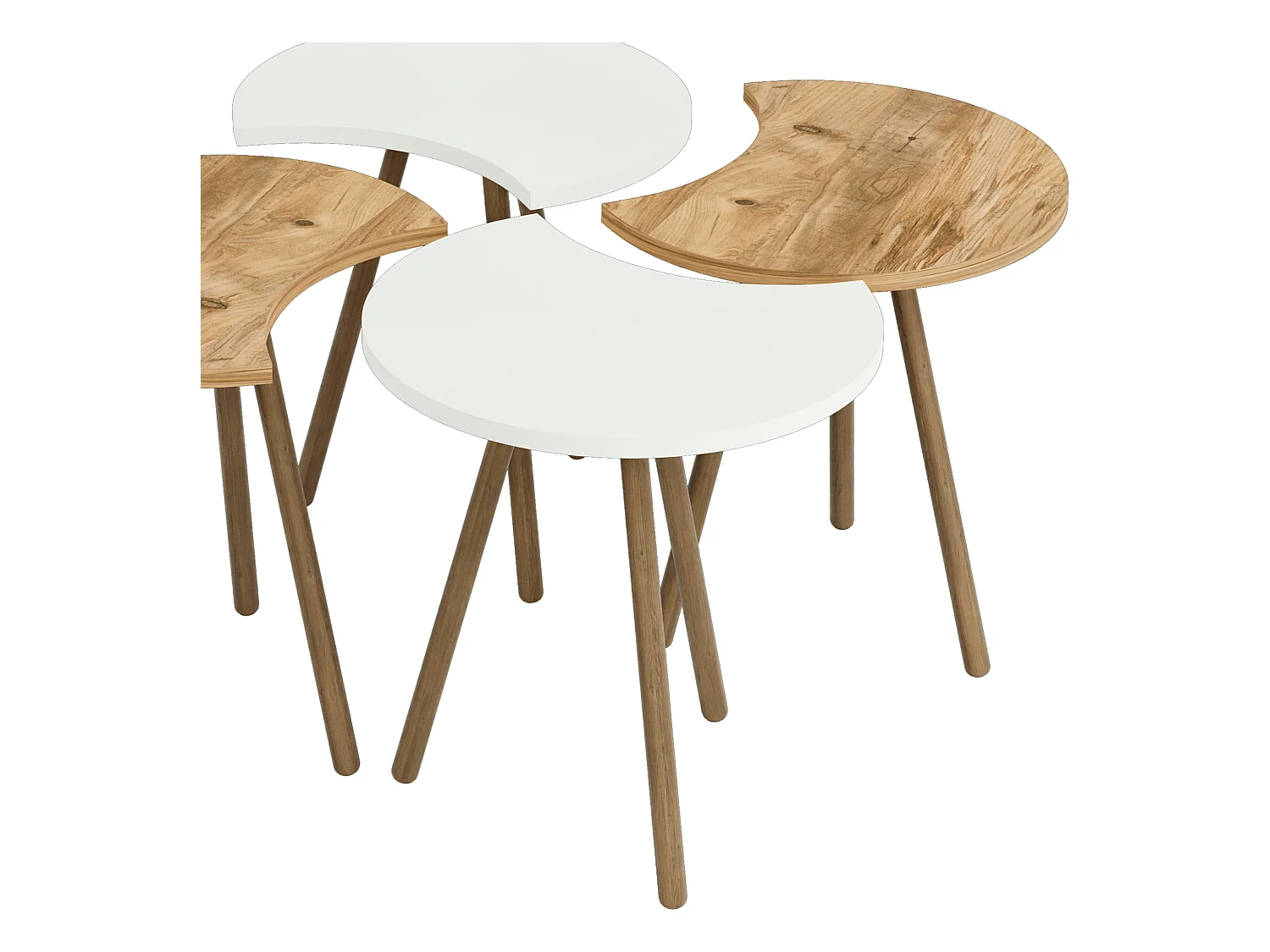 Set de 4 tables basses emboîtables 48 x 77 x 77 cm blanc / effet bois [en.casa]