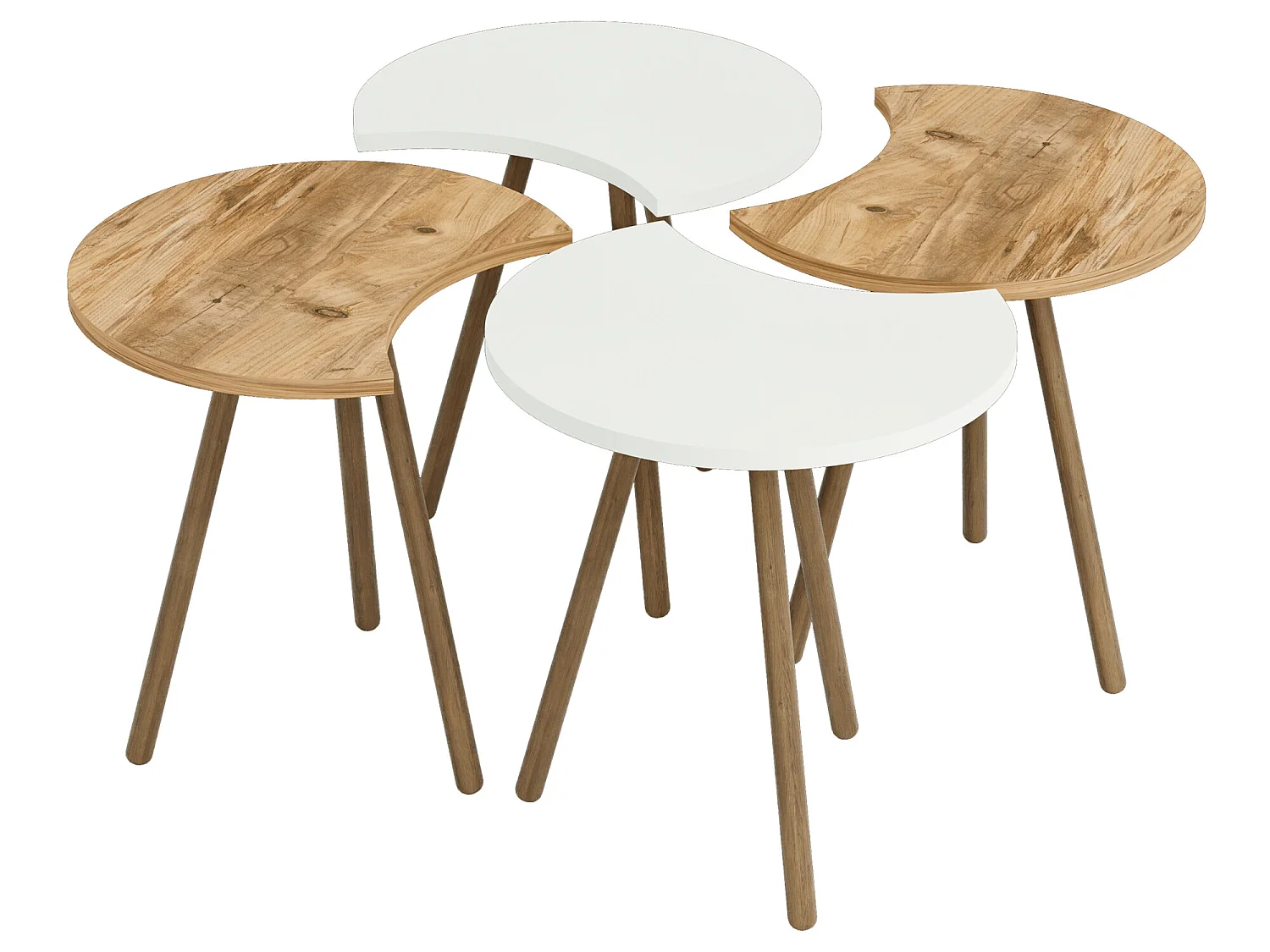Set de 4 tables basses emboîtables 48 x 77 x 77 cm blanc / effet bois [en.casa]