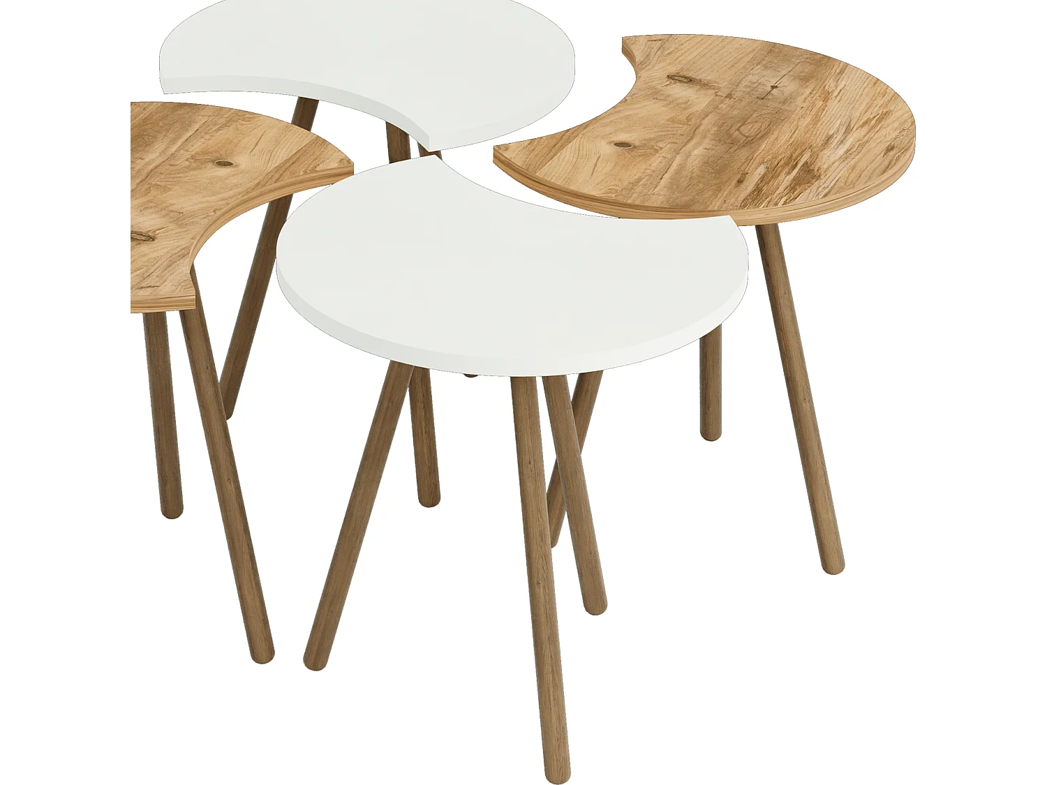 Set de 4 tables basses emboîtables 48 x 77 x 77 cm blanc / effet bois [en.casa]
