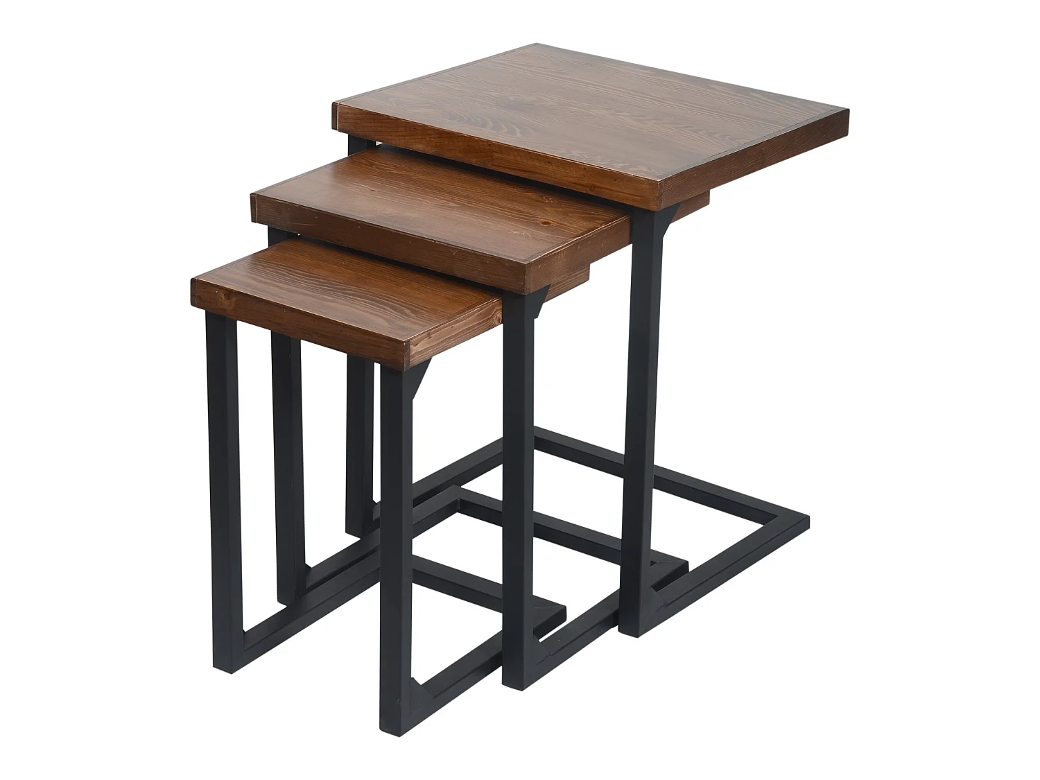 Lot de 3 tables d'appoint Rørvig gigognes pour salon noir / pin lasuré [en.casa]