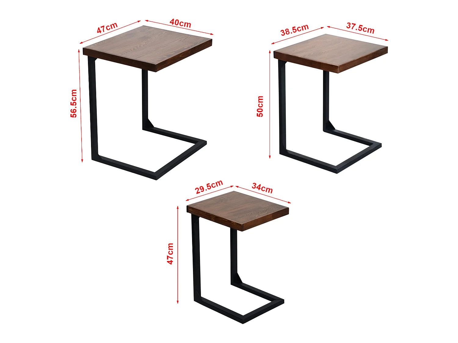 Lot de 3 tables d'appoint Rørvig gigognes pour salon noir / pin lasuré [en.casa]