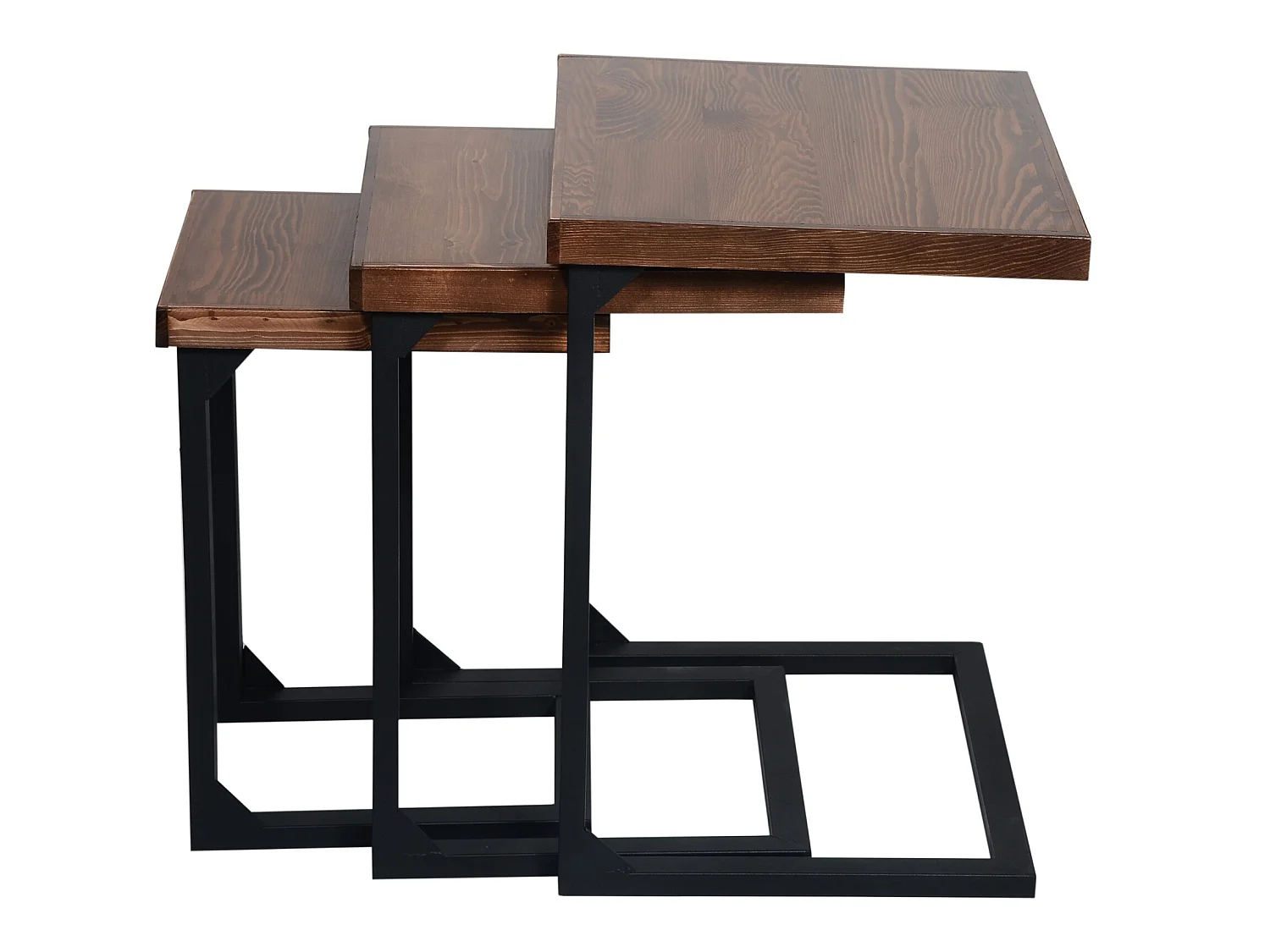 Lot de 3 tables d'appoint Rørvig gigognes pour salon noir / pin lasuré [en.casa]