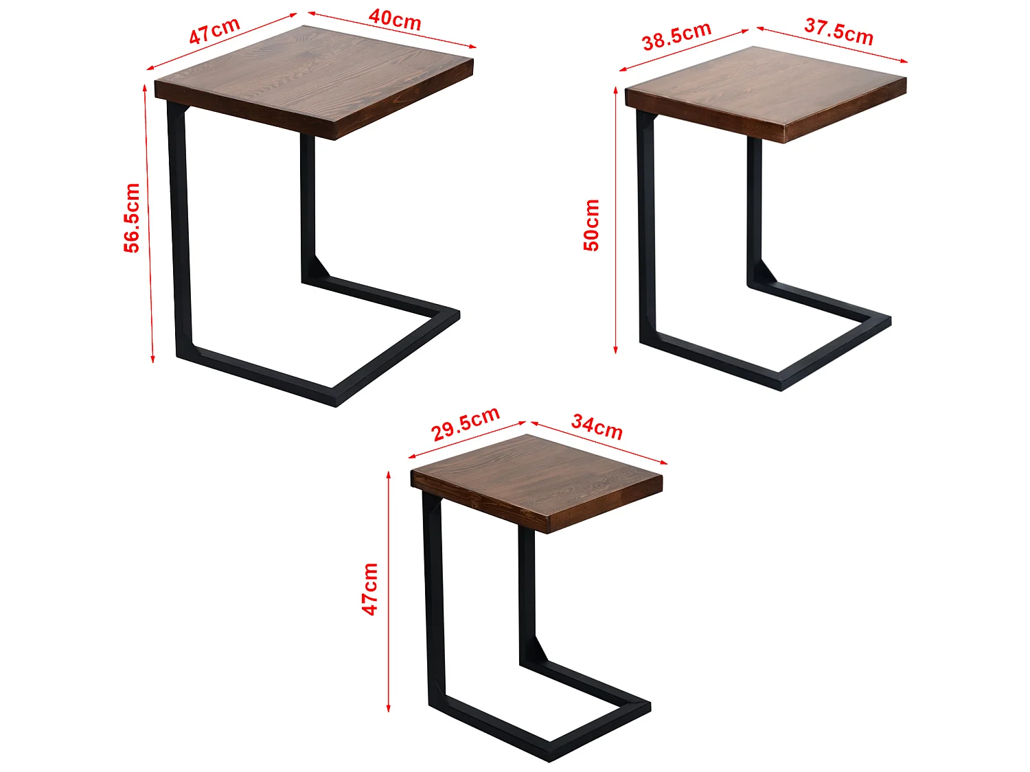 Lot de 3 tables d'appoint Rørvig gigognes pour salon noir / pin lasuré [en.casa]