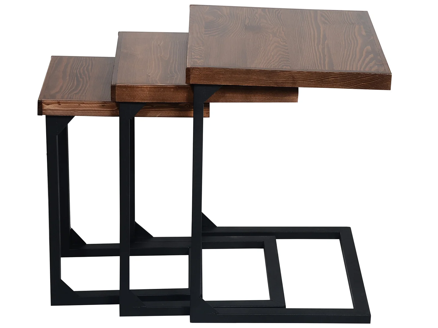 Lot de 3 tables d'appoint Rørvig gigognes pour salon noir / pin lasuré [en.casa]