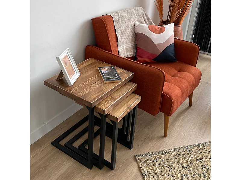 Lot de 3 tables d'appoint Rørvig gigognes pour salon noir / pin lasuré [en.casa]