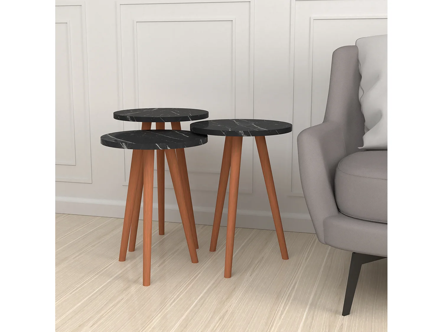 Lot de 3 tables d'appoint Herrljunga trépied marbre noir [en.casa]