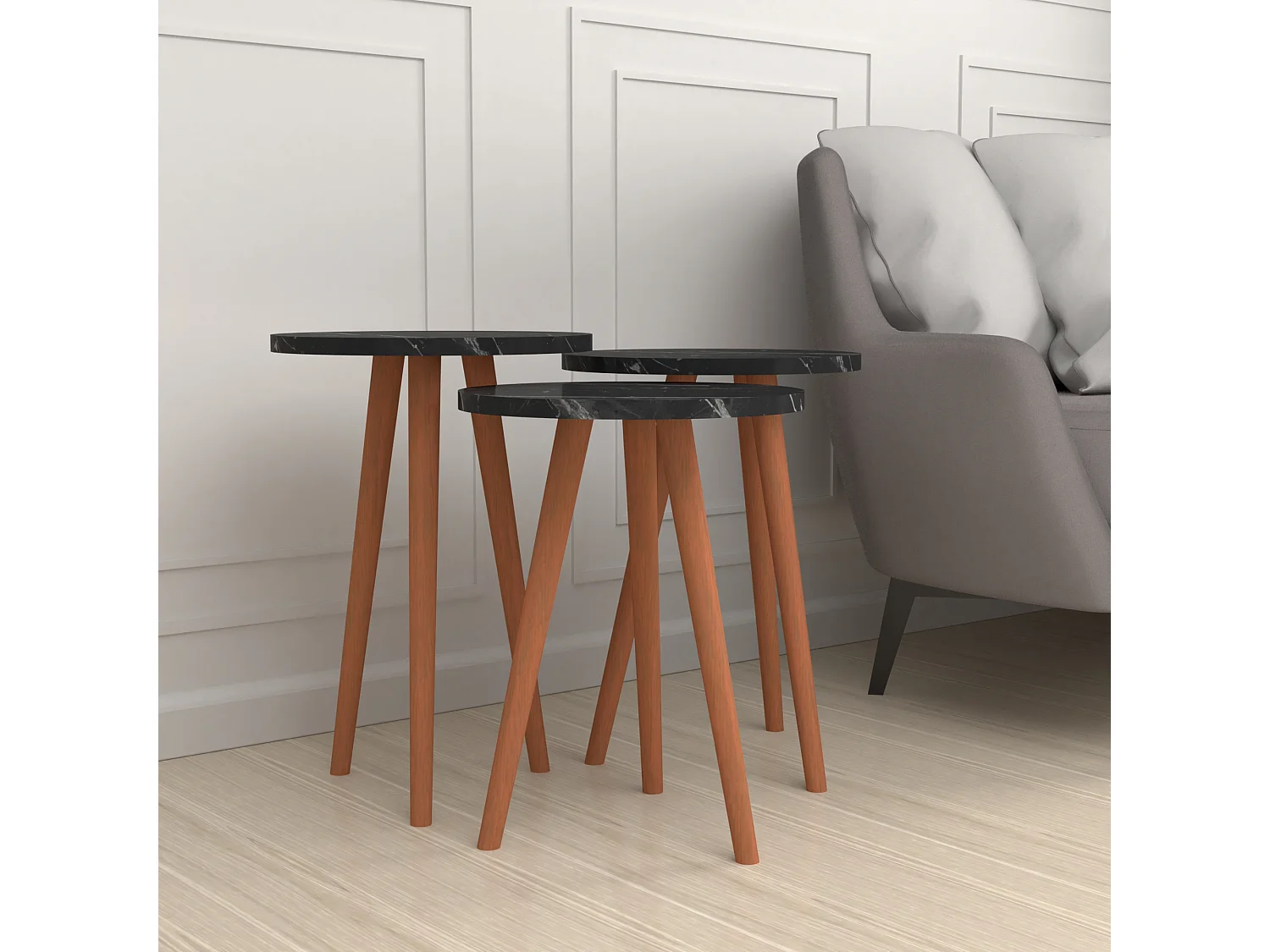 Lot de 3 tables d'appoint Herrljunga trépied marbre noir [en.casa]
