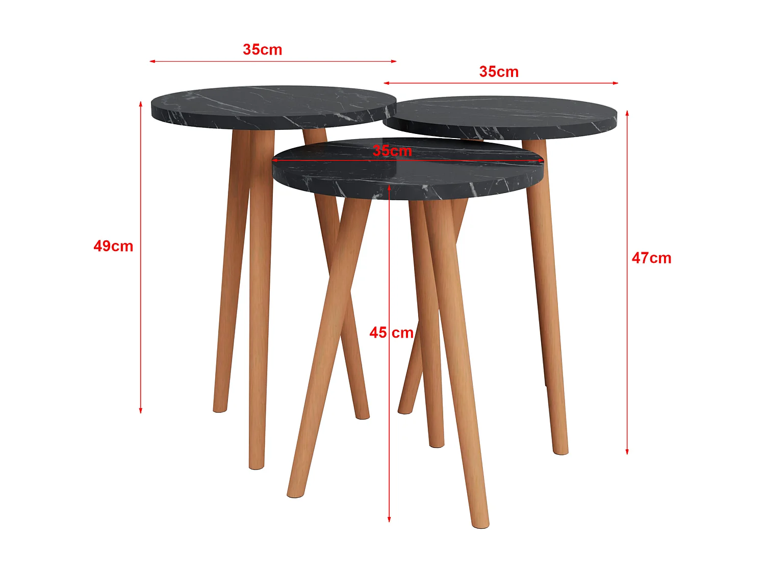 Lot de 3 tables d'appoint Herrljunga trépied marbre noir [en.casa]