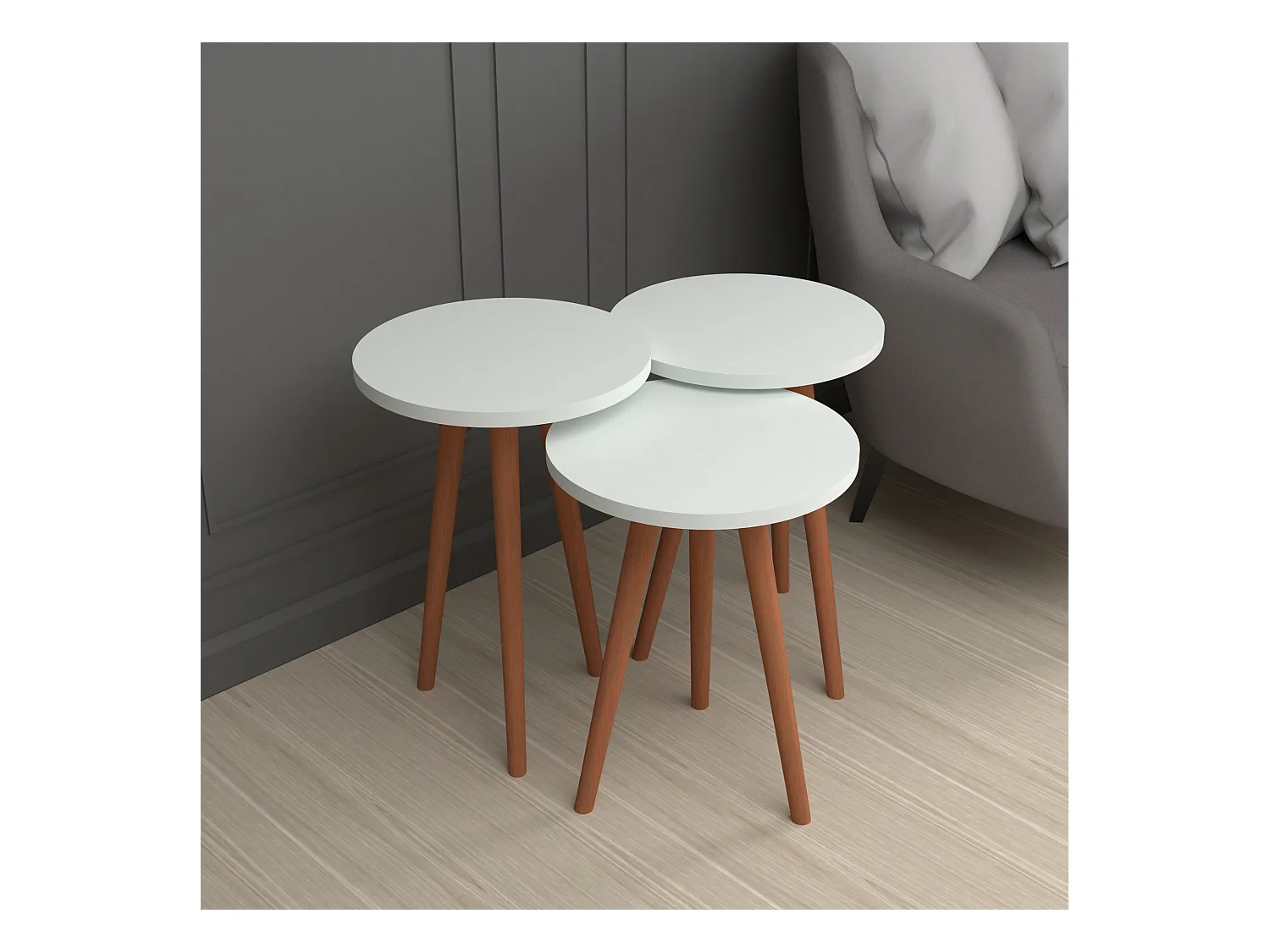 Lot de 3 tables d'appoint Herrljunga trépied blanc [en.casa]