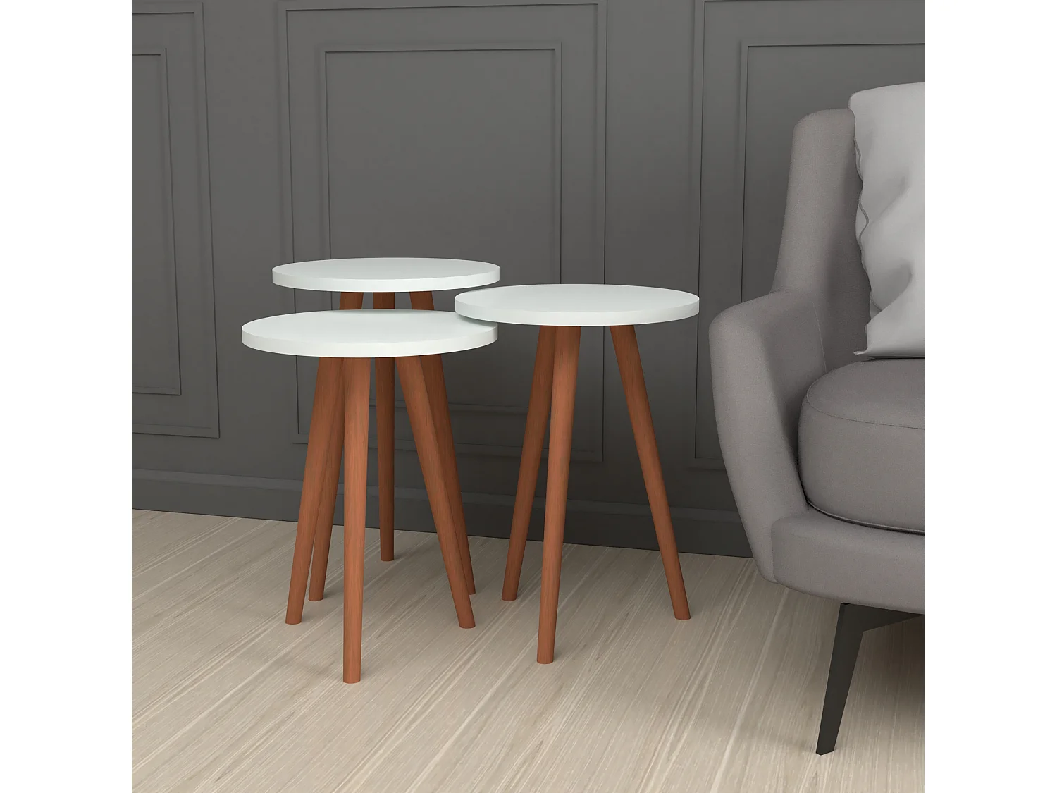 Lot de 3 tables d'appoint Herrljunga trépied blanc [en.casa]