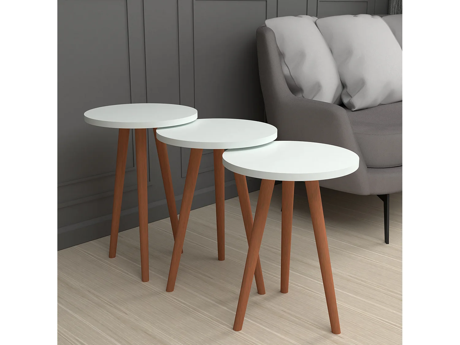 Lot de 3 tables d'appoint Herrljunga trépied blanc [en.casa]