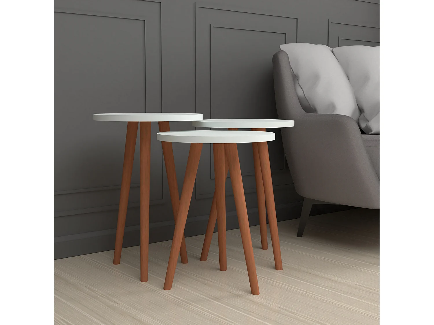 Lot de 3 tables d'appoint Herrljunga trépied blanc [en.casa]
