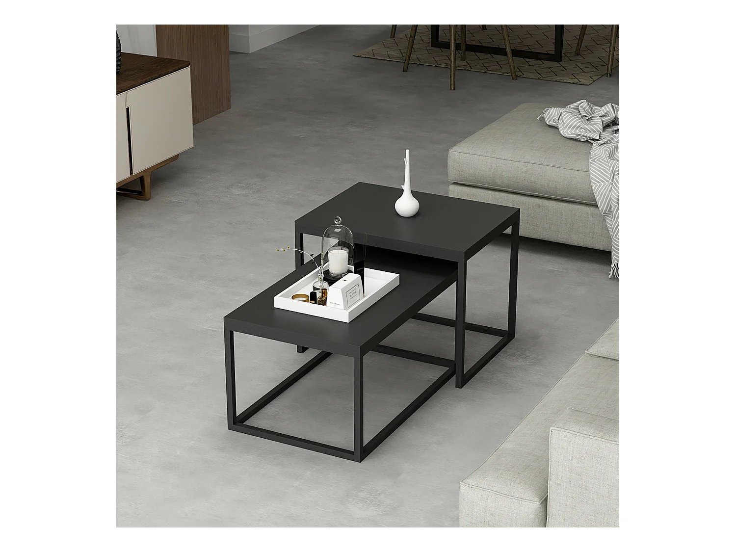 Set de 2 tables basses Aabenraa gigognes rectangulaires noir mat [en.casa]