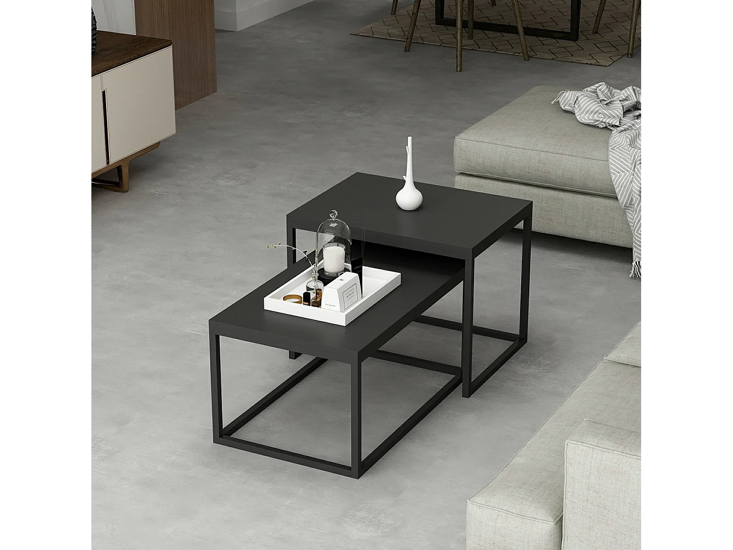 Set de 2 tables basses Aabenraa gigognes rectangulaires noir mat [en.casa]